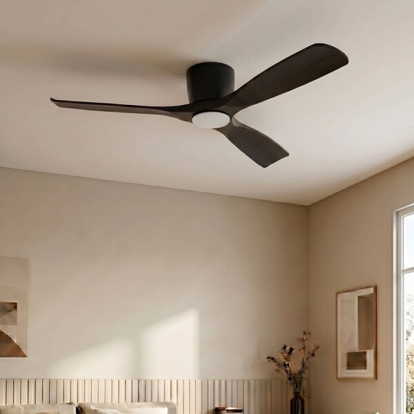 Lucande Smart LED mennyezeti ventilátor Moneno, fekete, DC, Tuya, dimmelhető, Fekete, Nappali / Étkező, fém, Modern