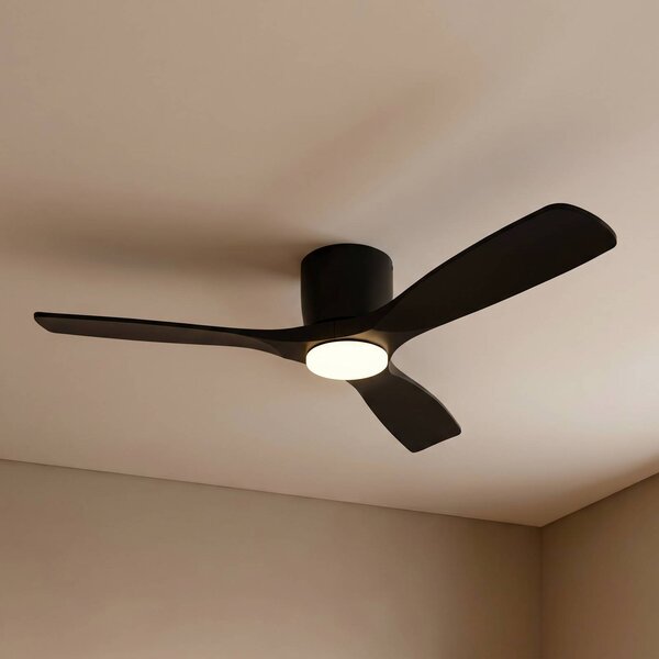 Lucande Smart LED mennyezeti ventilátor Moneno, fekete, DC, Tuya, dimmelhető, Fekete, Nappali / Étkező, fém, Modern