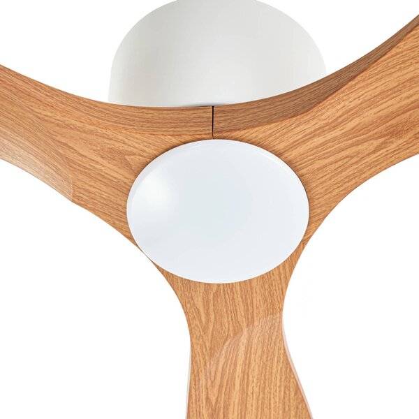 Lucande Smart LED mennyezeti ventilátor Moneno, fehér/fa, Tuya, dimmelhető, Világos fa, Nappali / Étkező, fém, Modern