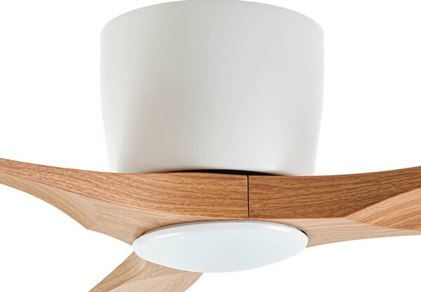 Lucande Smart LED mennyezeti ventilátor Moneno, fehér/fa, Tuya, dimmelhető, Világos fa, Nappali / Étkező, fém, Modern