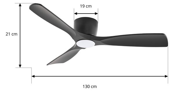 Lucande Smart LED mennyezeti ventilátor Moneno, fekete, DC, Tuya, dimmelhető, Fekete, Nappali / Étkező, fém, Modern
