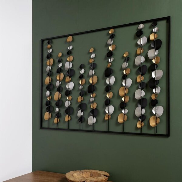 Fali fém dekoráció, levelek 100x170 cm, fekete arany - FEUILLANTINES