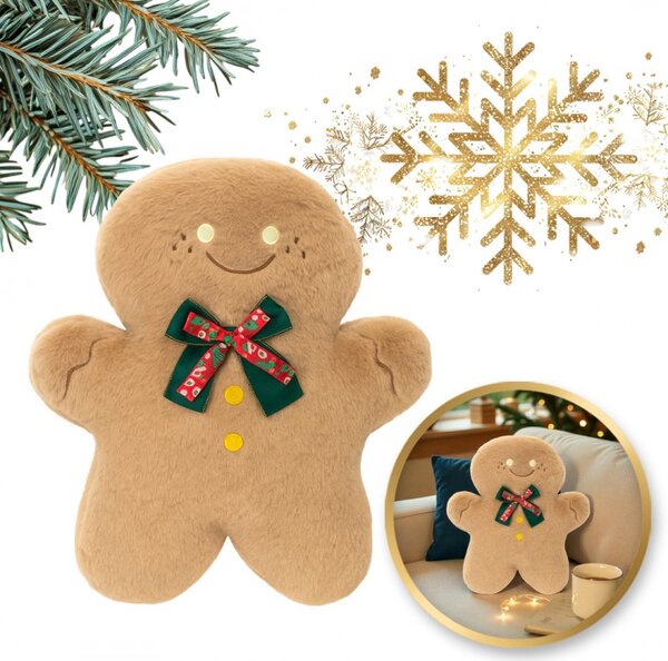 Bársonyos díszpárna mézeskalács formában GINGERBREAD, bézs