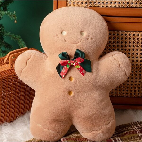 Bársonyos díszpárna mézeskalács formában GINGERBREAD, bézs