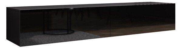 TV-állvány Vilrin I, Közepes sűrűségű farostlemez, Laminált forgácslap, 30x180x40cm, Fényes fekete, Fekete