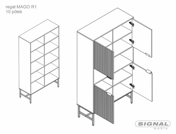 Mago R1 Tölgy-Fekete Laminált Polcos Szekrény