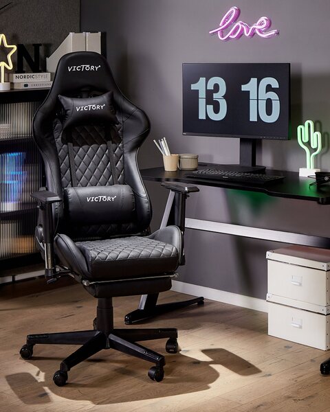 Gamer szék VICTORY Műbőr Fekete