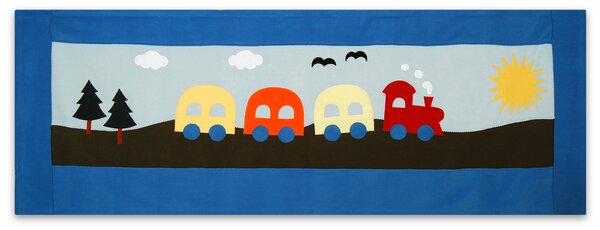 Vonatos gyerekszobai falvédő kék kerettel