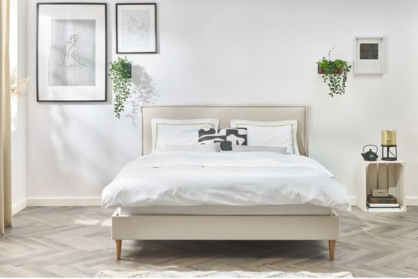 Bézs kárpitozott franciaágy ágyráccsal 180x200 cm Sary – Bobochic Paris