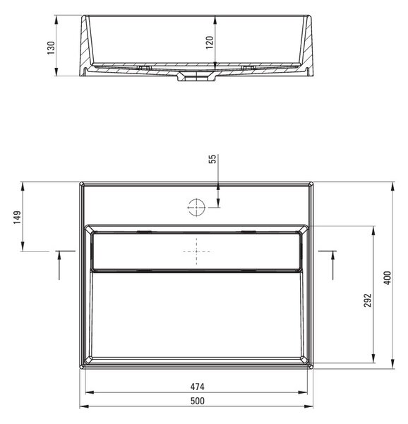 Deante Correo, gránit munkalap mosdó 500x400x130 mm, szürke, DEA-CQR_SU5M