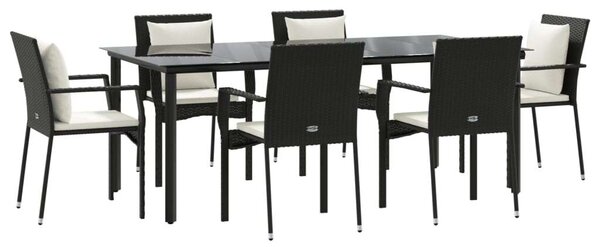 Polyrattan Kerti Étkezőgarnitúra - 7 részes - Fekete