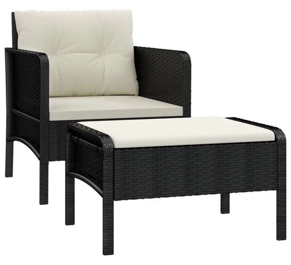 VidaXL Polyrattan Kerti Fotel Lábtartóval - Fekete