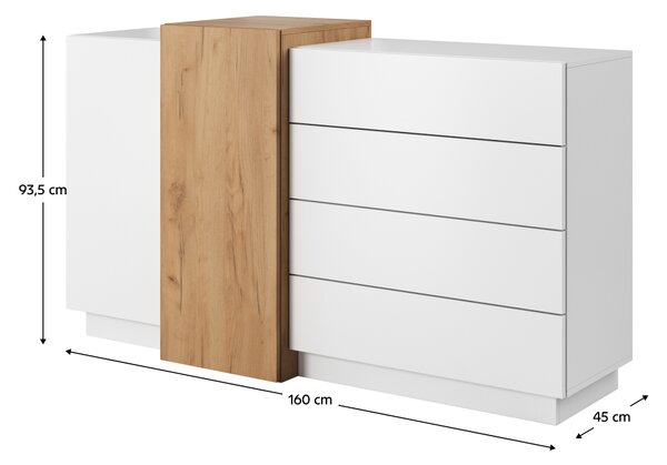 KONDELA Komód 2D4S, fehér/tölgy craft arany, TRIO