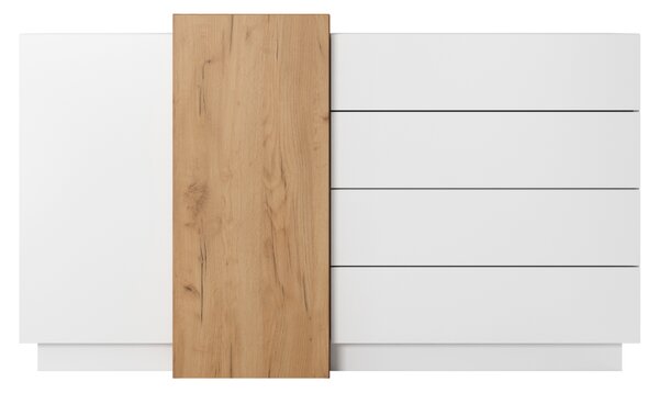 KONDELA Komód 2D4S, fehér/tölgy craft arany, TRIO