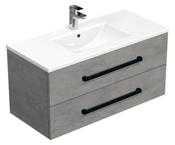 Fürdőszobaszekrény fekete fogantyúval és mosdókagylóval SAT Cube Way 100x47,5x46 cm betonszőnyeg CUBE46C1002BEMOD