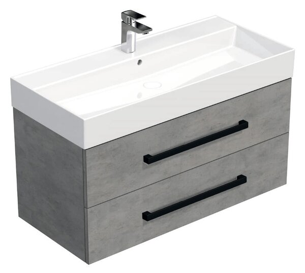 Fürdőszobaszekrény fekete fogantyúval és mosdókagylóval SAT Cube Way 100x47,5x46 cm betonszőnyeggel CUBE46C1002BESAT