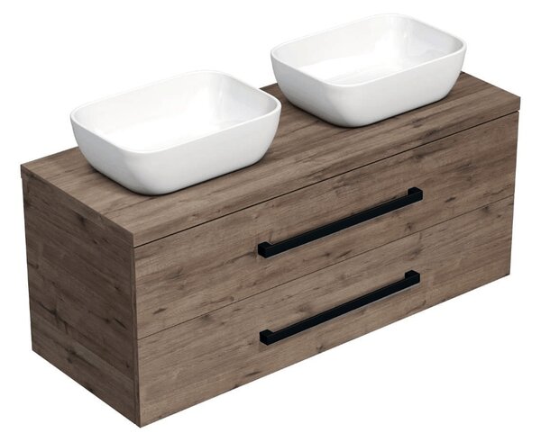 Fürdőszobaszekrény fekete fogantyúval SAT Cube Way 120x71x46 cm tölgy Hickory szőnyeg CUBE46C1203DW45