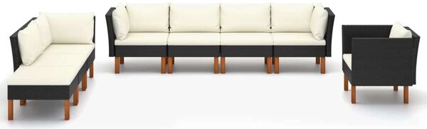 Polyrattan Kerti Ülőgarnitúra - 8 részes - Fekete