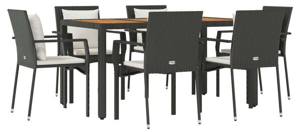 VidaXL 7 részes fekete polyrattan kerti étkezőgarnitúra párnával