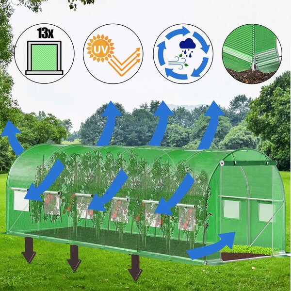 Springos kerti Fóliasátor 6x3x2m 140g/m², UV szűrővel - Zöld