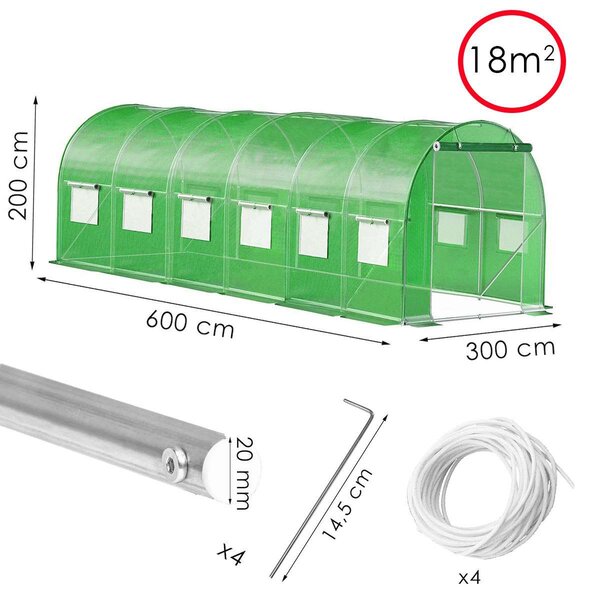 Springos kerti Fóliasátor 6x3x2m 140g/m², UV szűrővel - Zöld