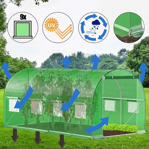 Springos kerti Fóliasátor 4,5x2x2m 140g/m², UV4 szűrővel - Zöld