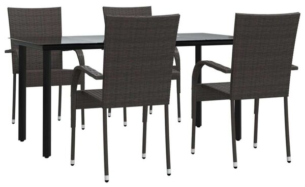 Polyrattan Kerti Étkezőgarnitúra - 5 részes - Barna
