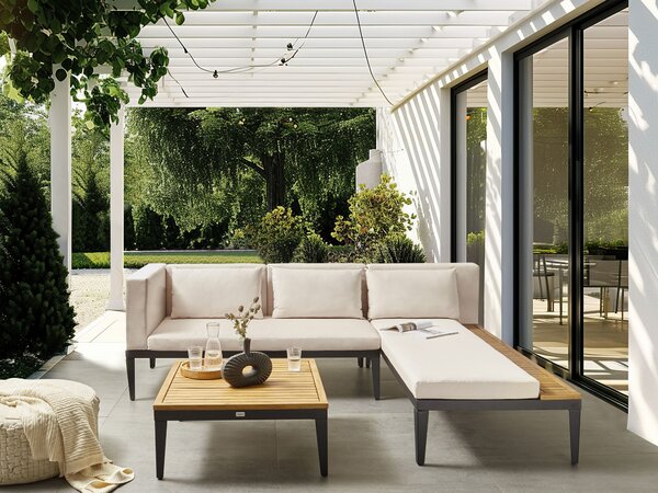 Kerti sarok ülőgarnitúra 3 személyes BRACCIANO Bal oldali Világosbézs Tanúsított akácfa