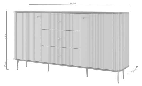 Vesper komód 160 cm fiókokkal lábakon - fekete / fekete lábak
