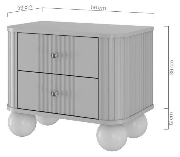 Vesper éjjeliszekrény készlet 56 cm - kasmír / diófa / arany fogantyúk / gömb alakú lábak