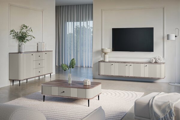 Vesper dohányzóasztal fiókkal 103x60 cm - kasmír / dió / fekete lábak