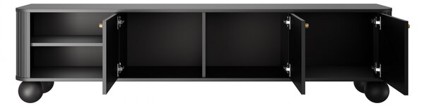 Vesper TV-szekrény 187 cm háromajtós - fekete arany fogantyúkkal gömb lábakkal