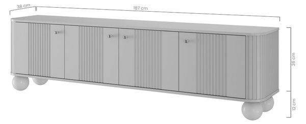 Vesper 4D TV-szekrény 187 cm - kasmír / diófa / arany fogantyúk / gömb alakú lábak