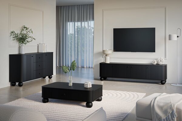Vesper 4D TV-szekrény 187 cm - fekete, fekete fogantyúkkal, gömb lábakkal