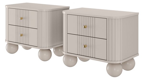 Éjjeliszekrények készlet Vesper 56 cm - kasmír / arany fogantyúk / gömb alakú lábak