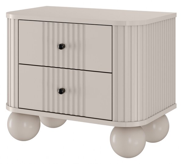 Vesper éjjeliszekrény szett 56 cm - kasmír / fekete fogantyúk / gömb alakú lábak