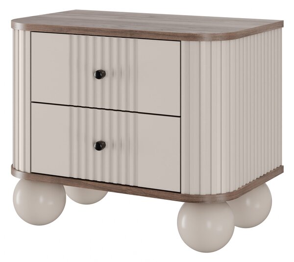 Vesper éjjeliszekrény szett 56 cm - kasmír / dió / fekete fogantyúk / gömb alakú lábak