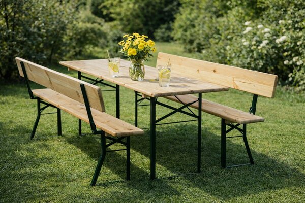 BAVORD Sörpad garnitúra PREMIUM 220x70cm - tömör fenyő - asztal + pad háttámlával