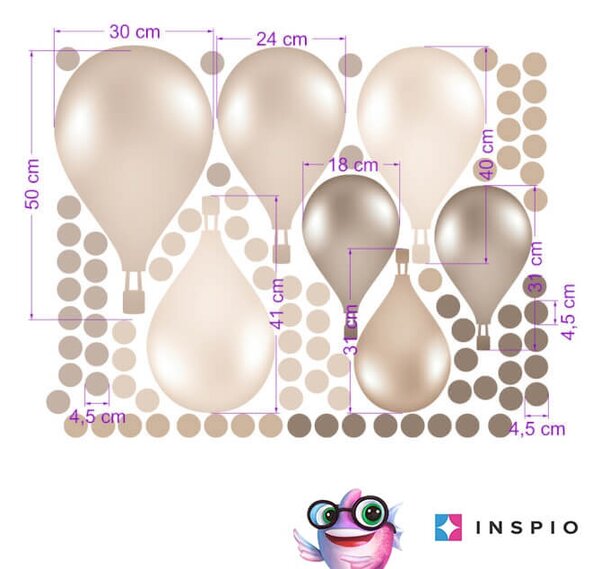 INSPIO - átragasztható textil matrica - Falmatrica gyerekszobába - Krémszínű hőlégballonok