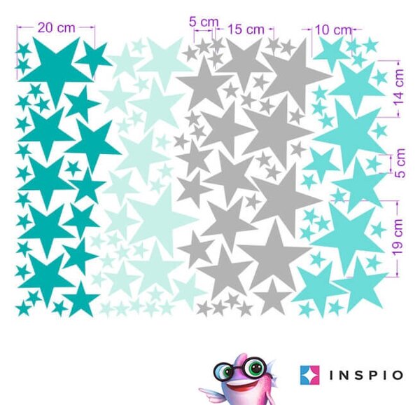 INSPIO - átragasztható textil matrica - Gyerekszoba falmatrica - Türkiz csillagok