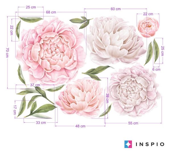 INSPIO - átragasztható textil matrica - Virágos falmatrica - Pünkösdi rózsa