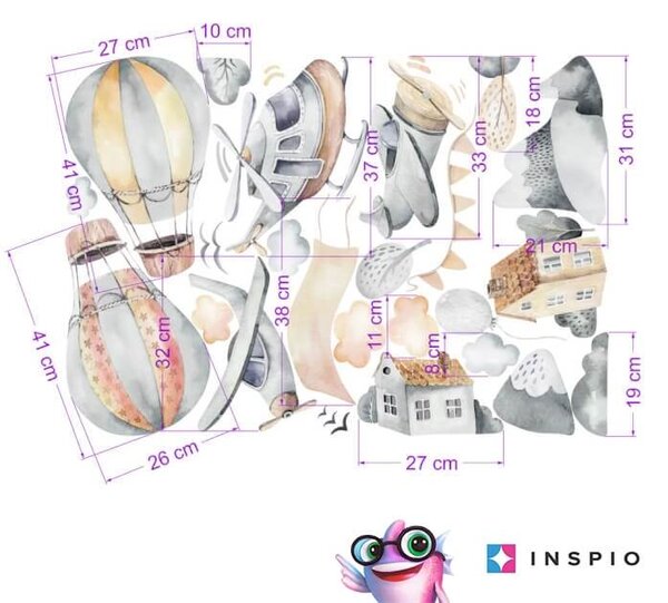 INSPIO - átragasztható textil matrica - Öntapadós falmatrica - Repülők