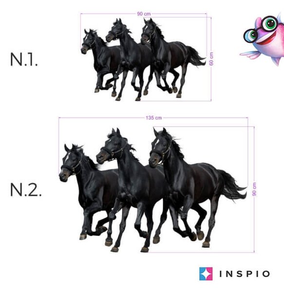 INSPIO - átragasztható textil matrica - Falmatrica - 3 fekete ló