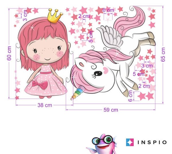 INSPIO - átragasztható textil matrica - Gyerekszoba falmatrica - Unikornis