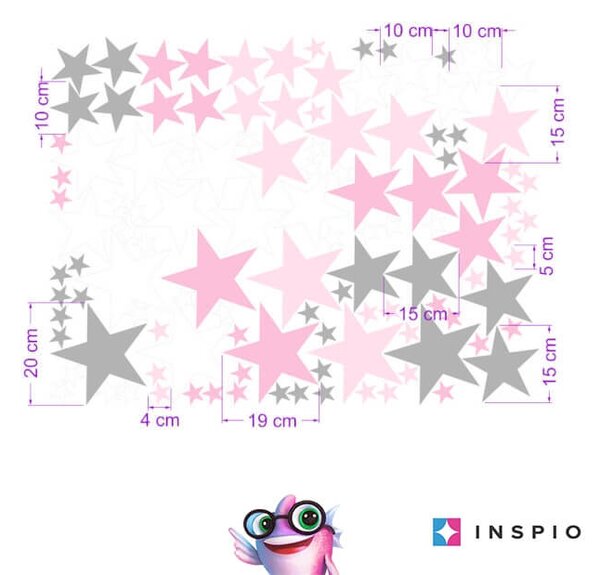 INSPIO - átragasztható textil matrica - Falmatrica - Rózsaszín csillagok