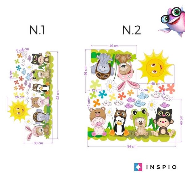 INSPIO - átragasztható textil matrica - Falmatrica - Barátok a réten