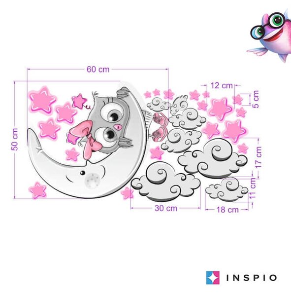 INSPIO - átragasztható textil matrica - Rózsaszín-szürke bagoly - falmatrica