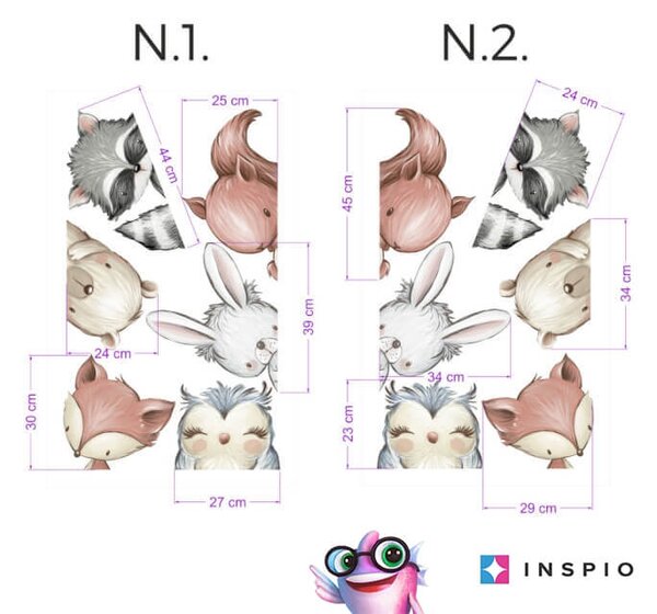 INSPIO - átragasztható textil matrica - Gyerek falmatrica - Erdei állatok az ajtó körül