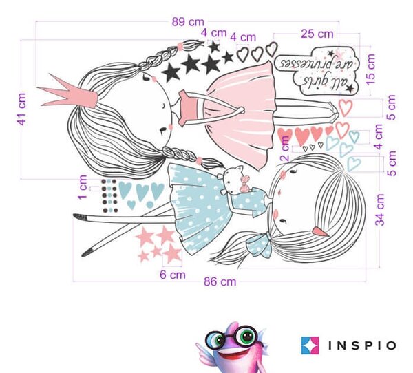 INSPIO - átragasztható textil matrica - INSPIO tündérek, falmatrica menta és púder színben