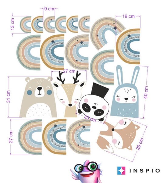 INSPIO - átragasztható textil matrica - Pasztell színű szivárvány falmatrica, neutrál